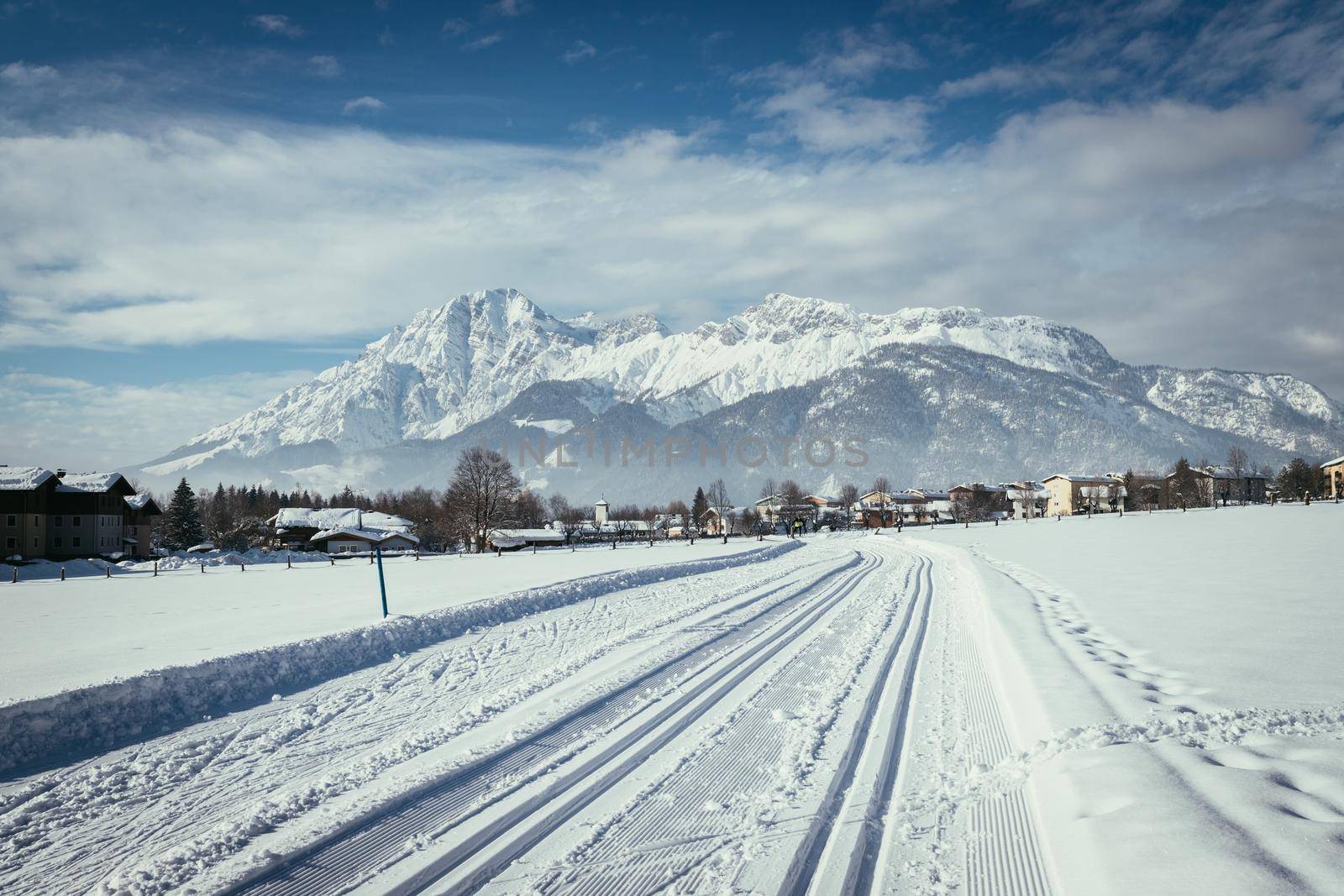 Cross-country skiing slope in Austria, beautiful mountain scenery