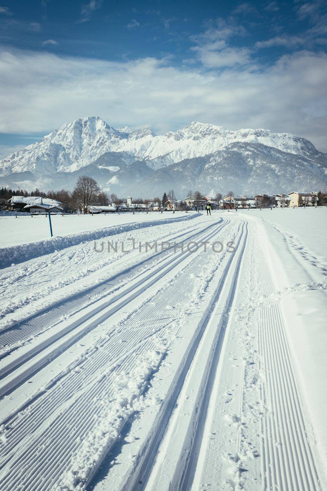 Cross-country skiing slope in Austria, beautiful mountain scenery