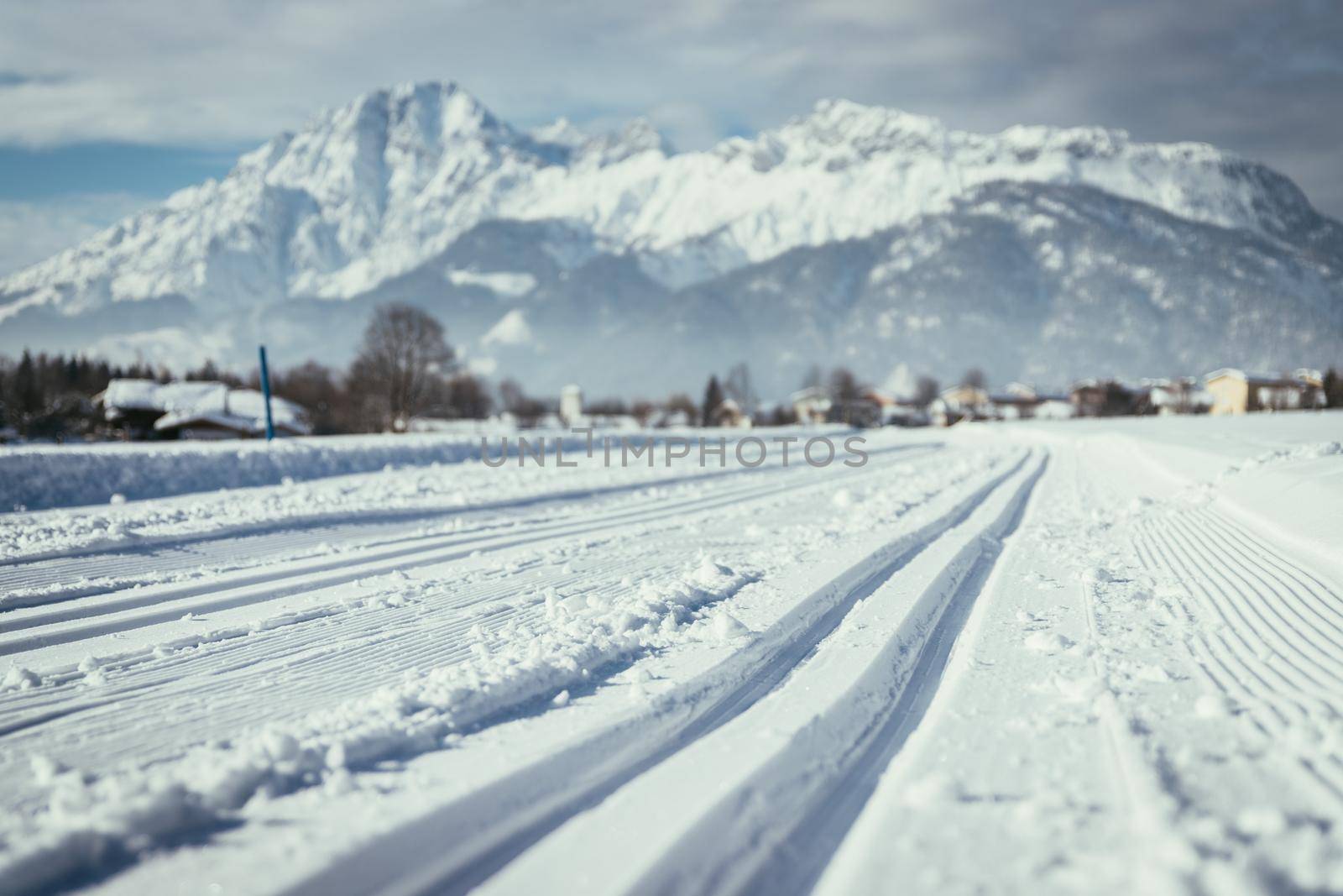 Cross-country skiing slope in Austria, beautiful mountain scenery