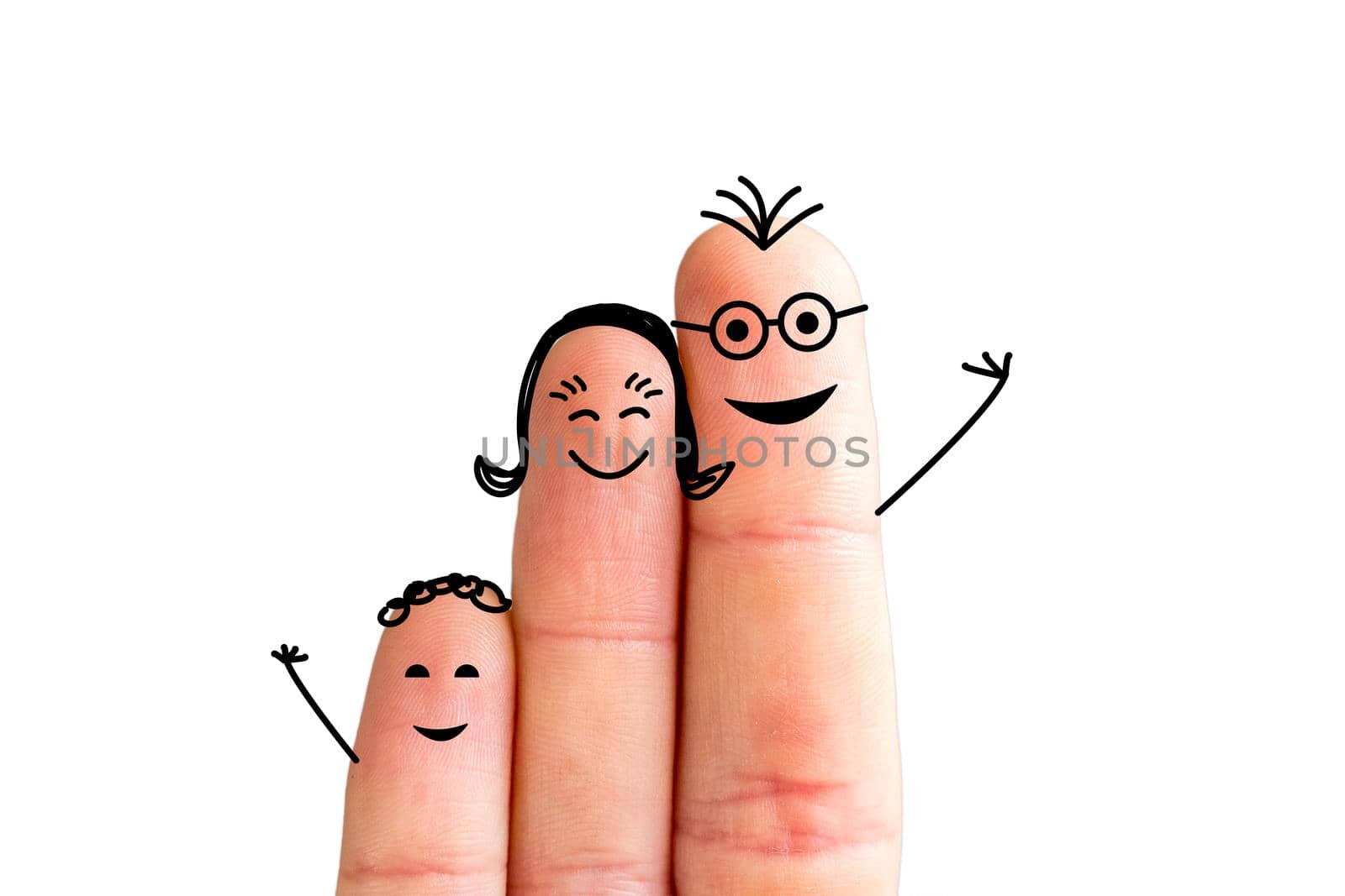 Painted fingers happy family concept, white background, isolated