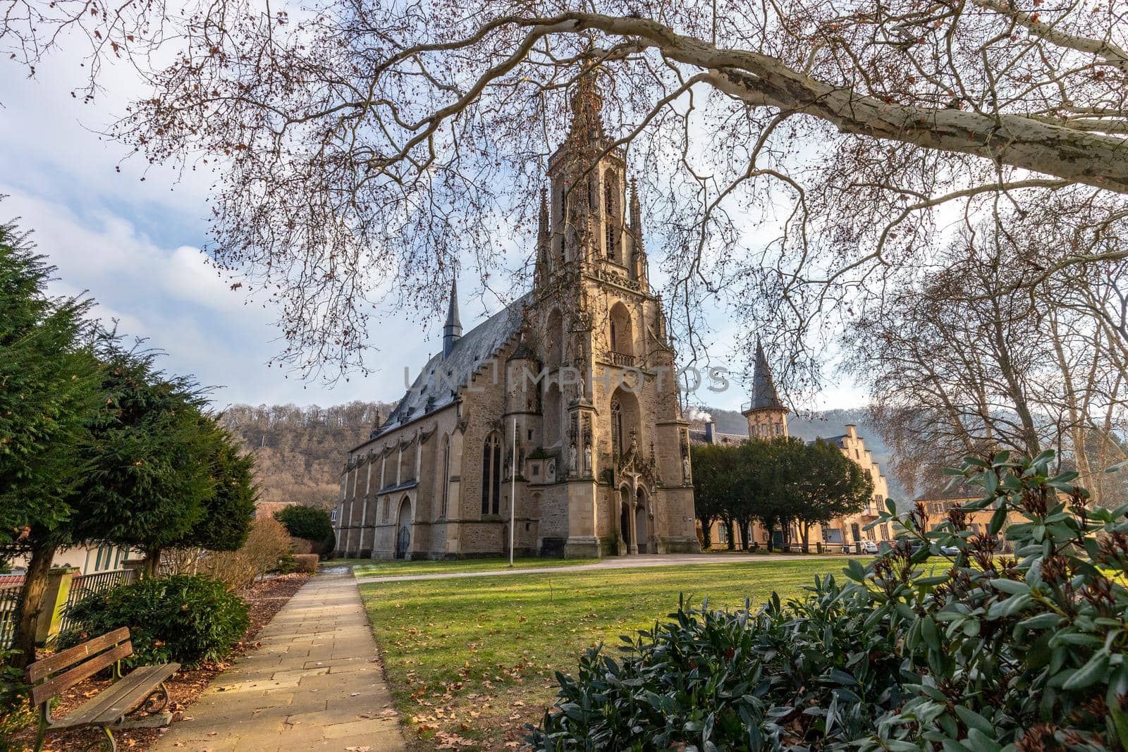 Wide angle view at the Schlosskirche in Meisenheim