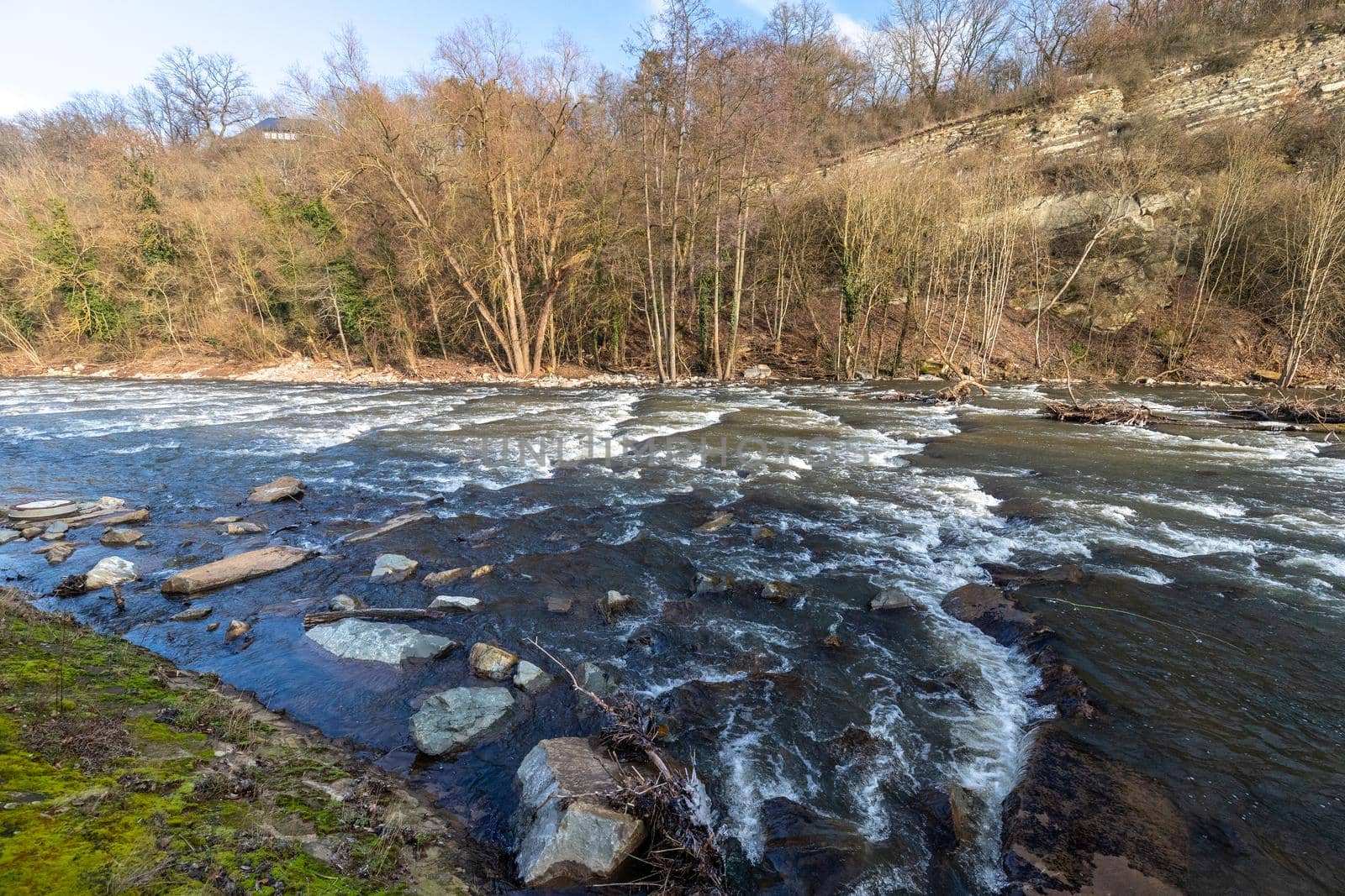 Renatured river course of the glan in Meisenheim, Germany