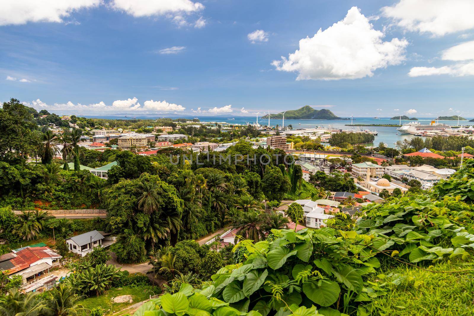 Panoramic view at the capital city victoria on Seychelles island Mahé 