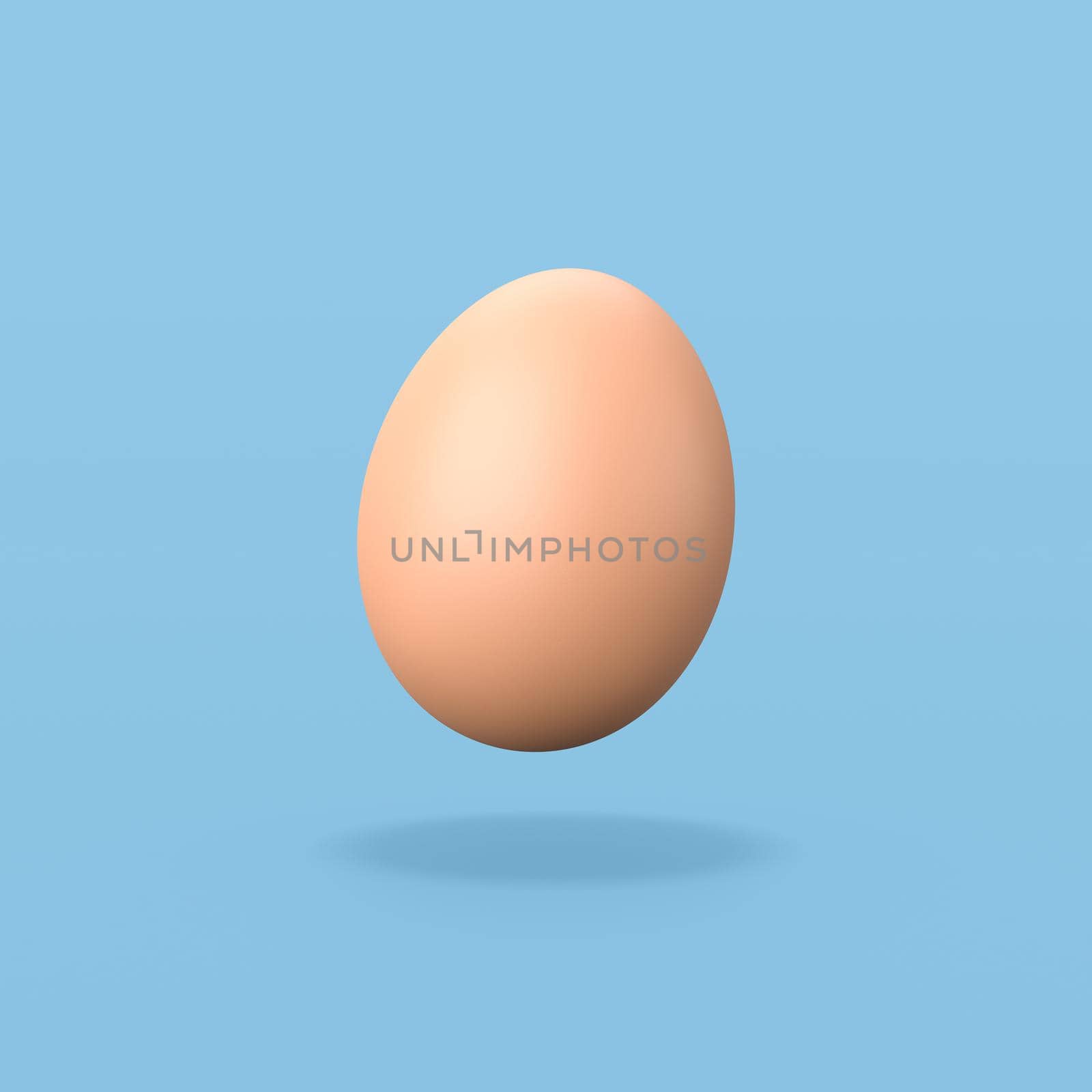 One Hen's Egg on Flat Blue Background with Shadow 3D Illustration