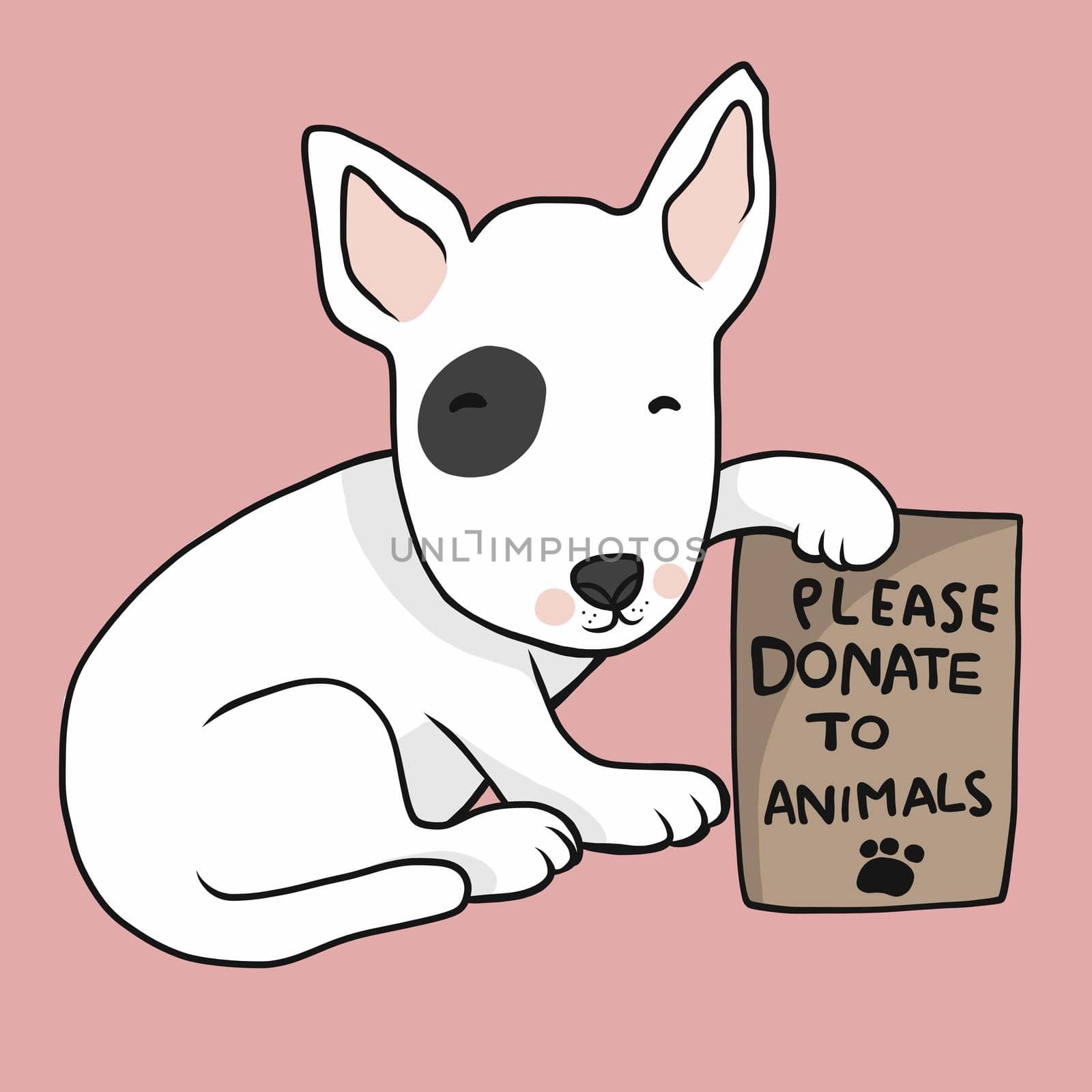 Dog with poster please donate to animals cartoon vector illustration by Yoopho