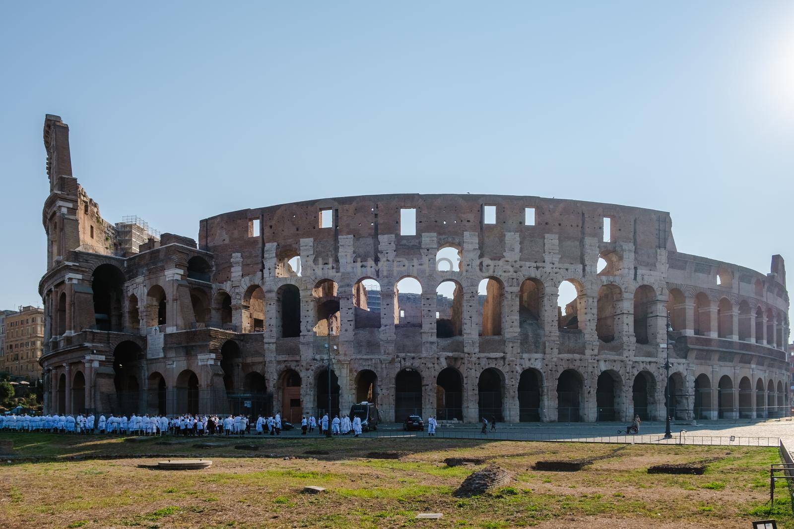 View of Colosseum in Rome and morning sun, Italy, Europe by fokkebok