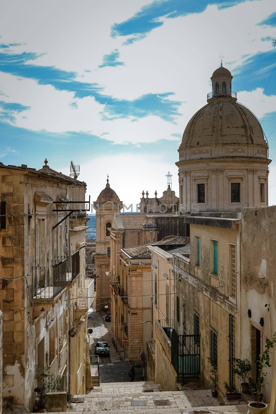 Sicily Italy, view of Noto old town and Noto Cathedral, Sicily, Italy. by fokkebok