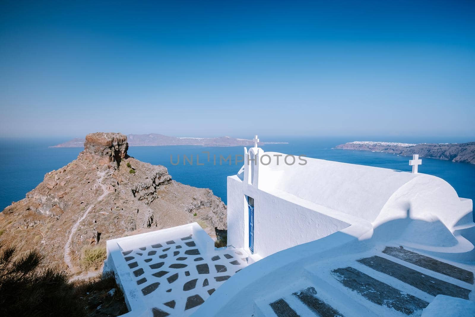 View of the island and whitewashed village of Santorini, Greece by fokkebok