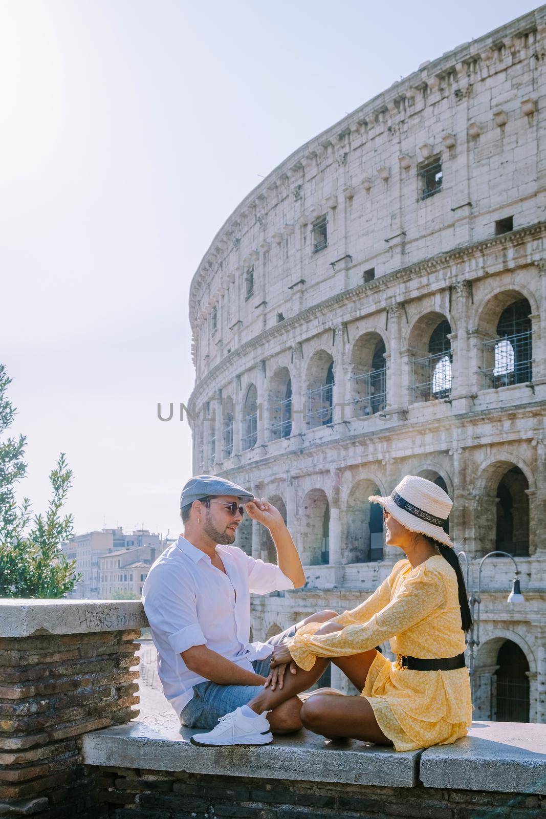 View of Colosseum in Rome and morning sun, Italy, Europe by fokkebok