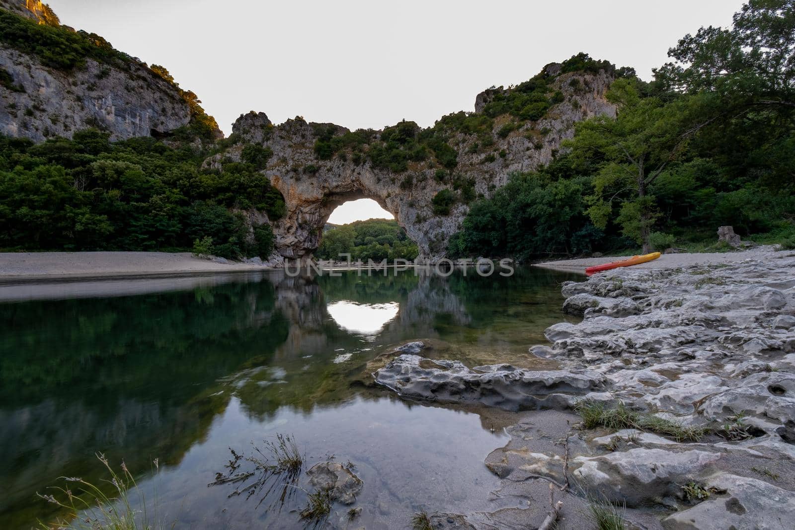 Ardeche France,view of Narural arch in Vallon Pont D'arc in Ardeche canyon in France. Europe