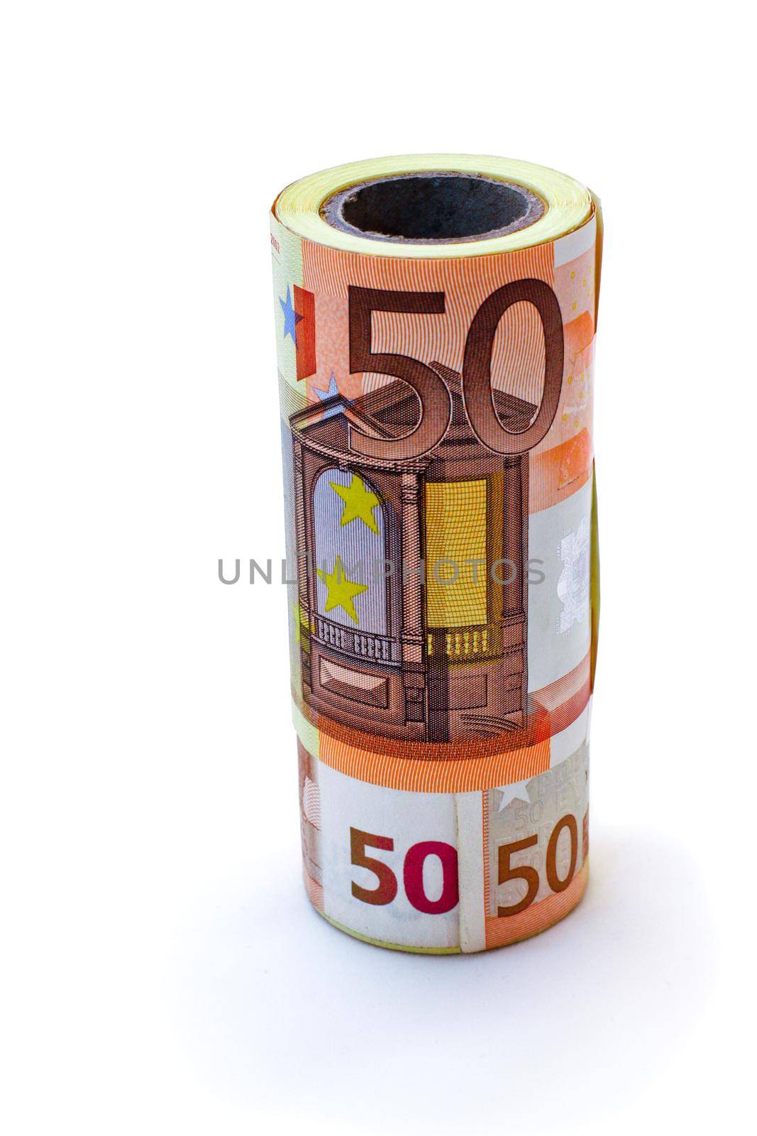Monetary denominations advantage 50 euros on a white background