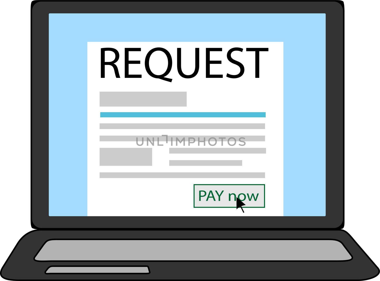 Request payment blank in a notebook screen payment conceptual vector icon isolated on a white background