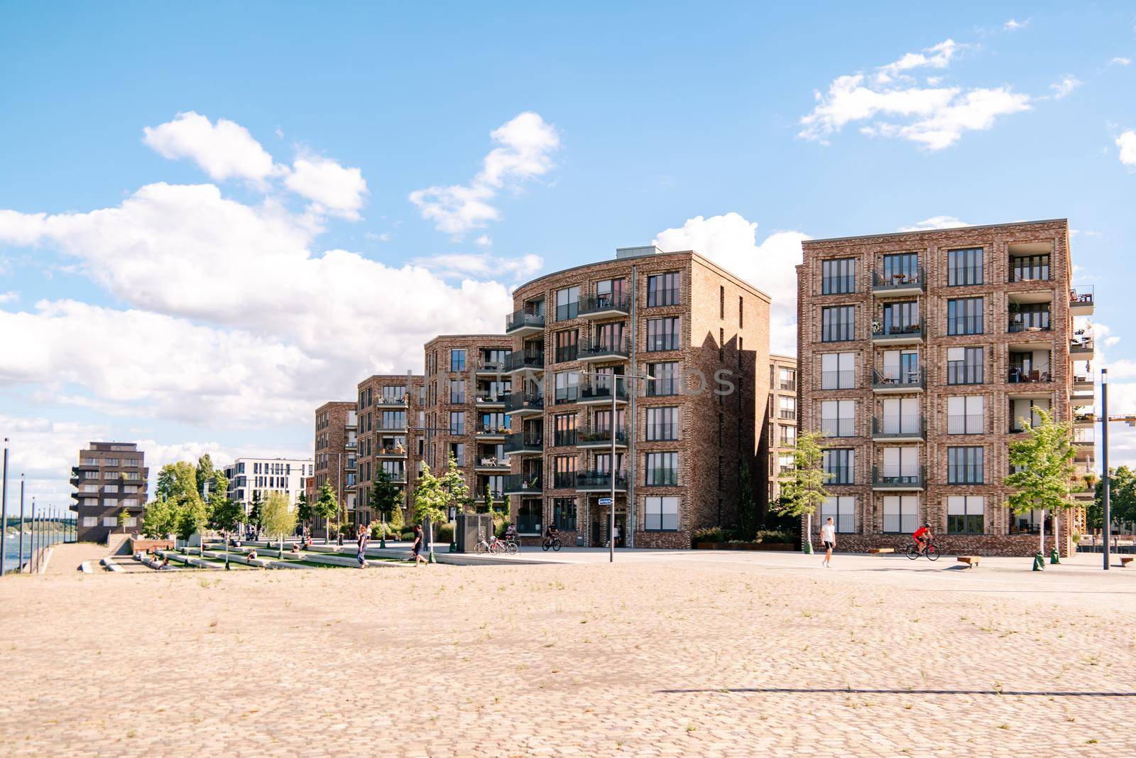 Mainz, Rheinland-PfalzGermany August 2020 , New just built structures apartment condo at port on river Rhein in Mainz by the rhine river by fokkebok