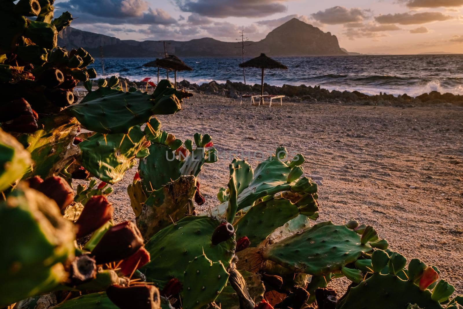 San Vito Lo Capo Sicily, San Vito lo Capo beach and Monte Monaco in background, north-western Sicily. High quality photo