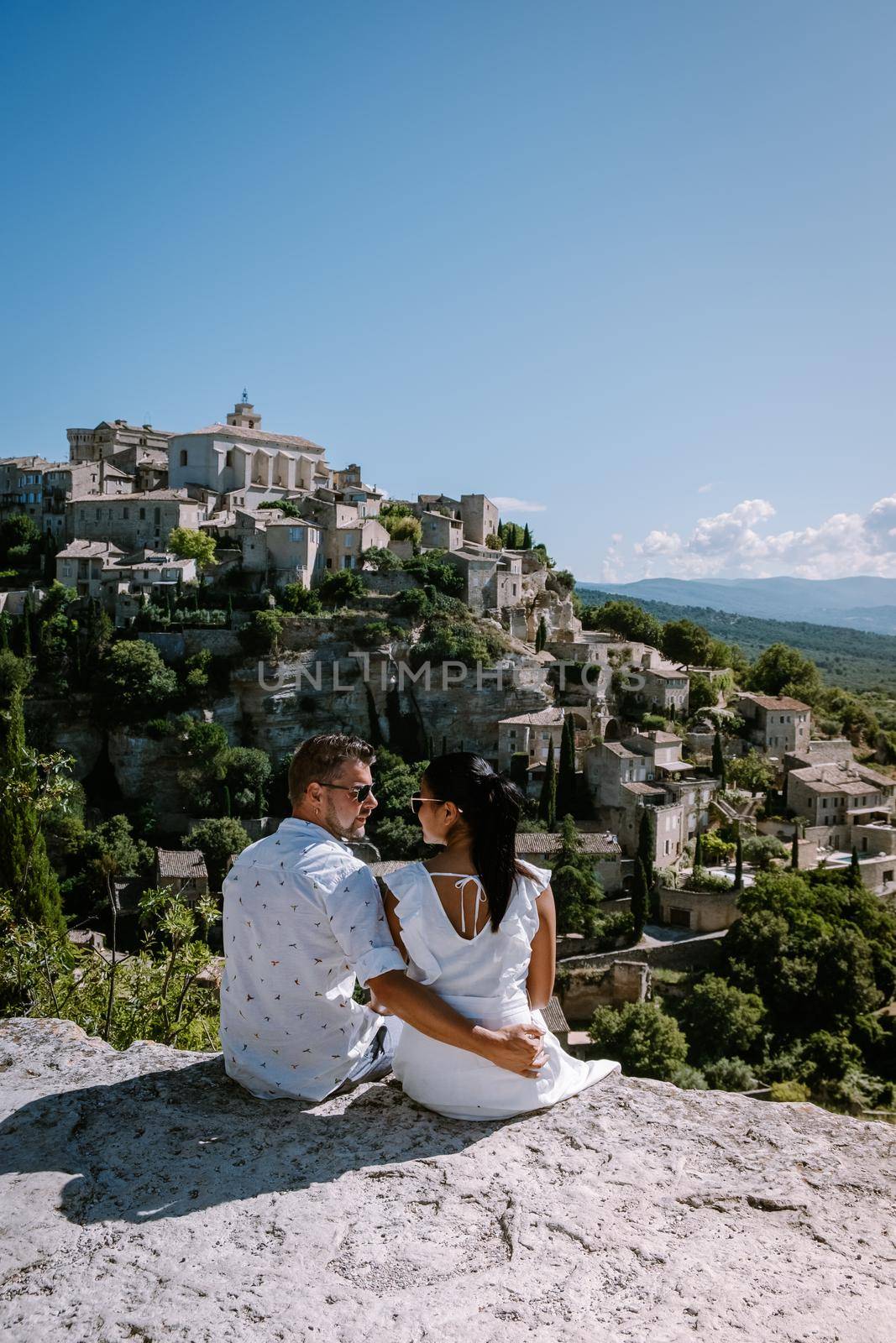 View of Gordes, a small medieval town in Provence, France. A view of the ledges of the roof of this beautiful village and landscape by fokkebok