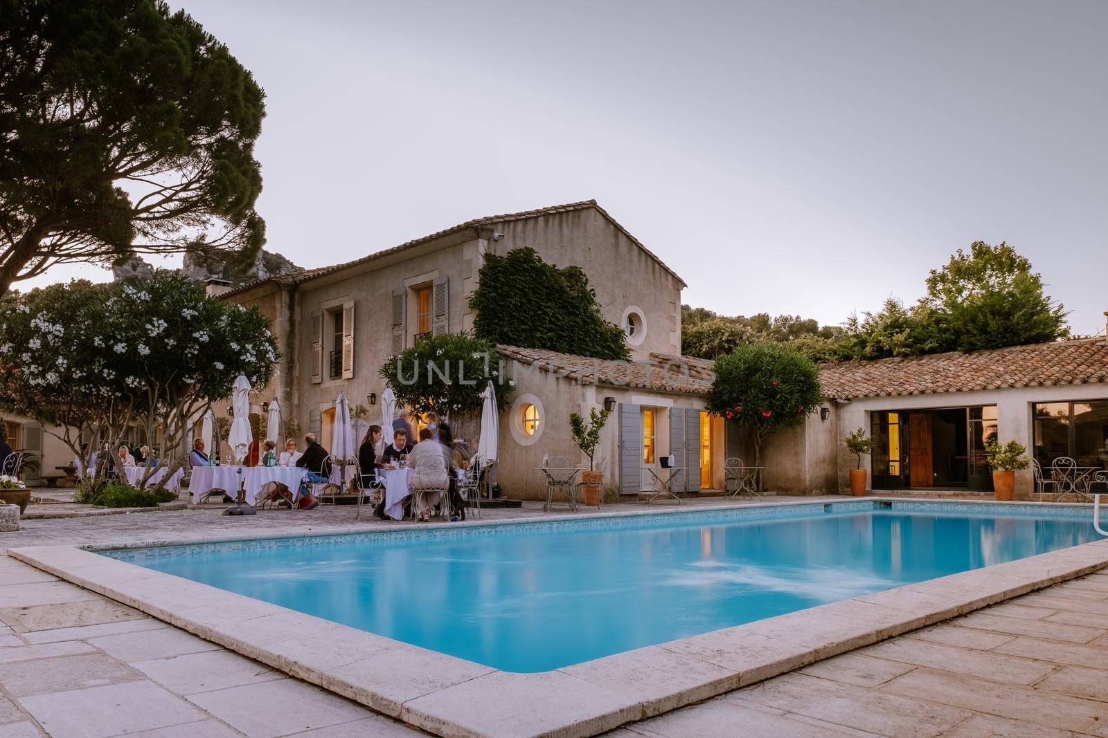 luxury hotel Provence France during sunset with swimming pool by fokkebok