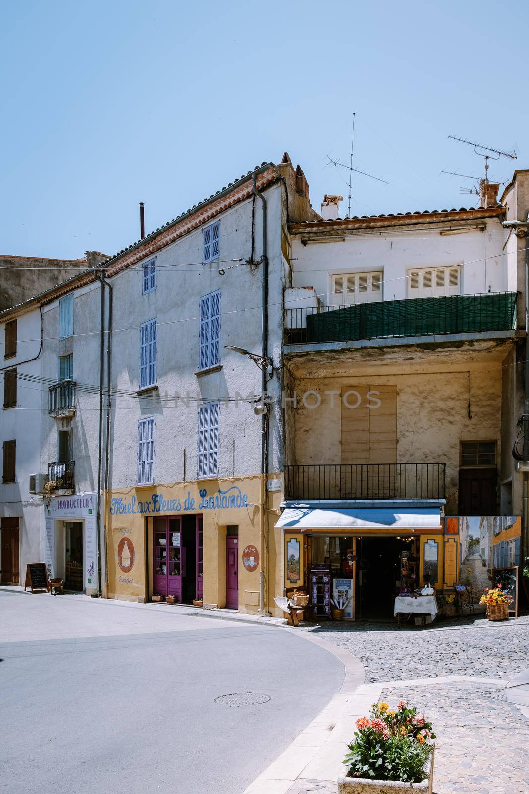 Valensole Provence France June 2020, streets of the colorful village of Valensole during summer by fokkebok