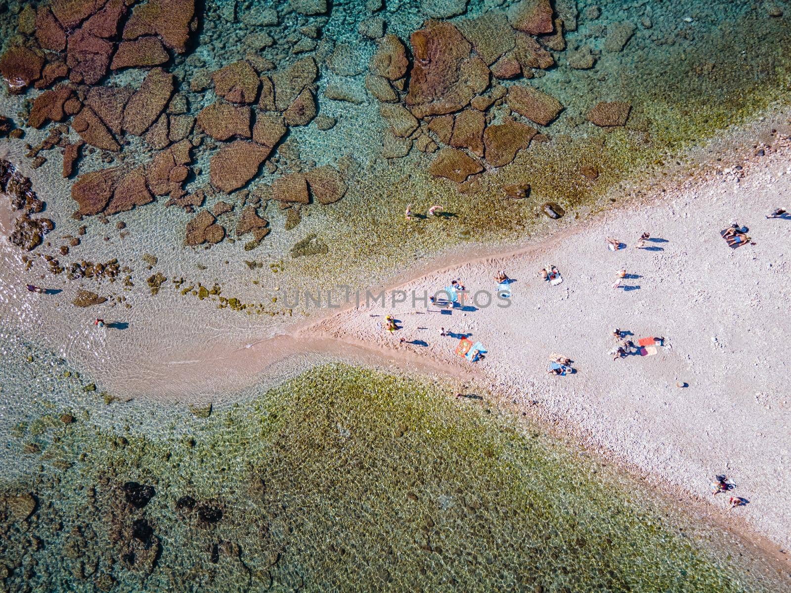 Isola Bella at Taormina, Sicily, Aerial view of the island and Isola Bella beach and blue ocean water in Taormina, Sicily, Italy Europe