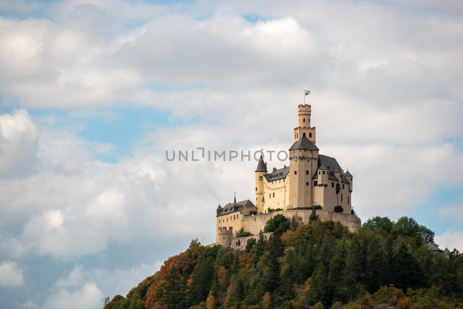 Romantic castles near Koblenz alongside the rhine rhein river germany,  by fokkebok