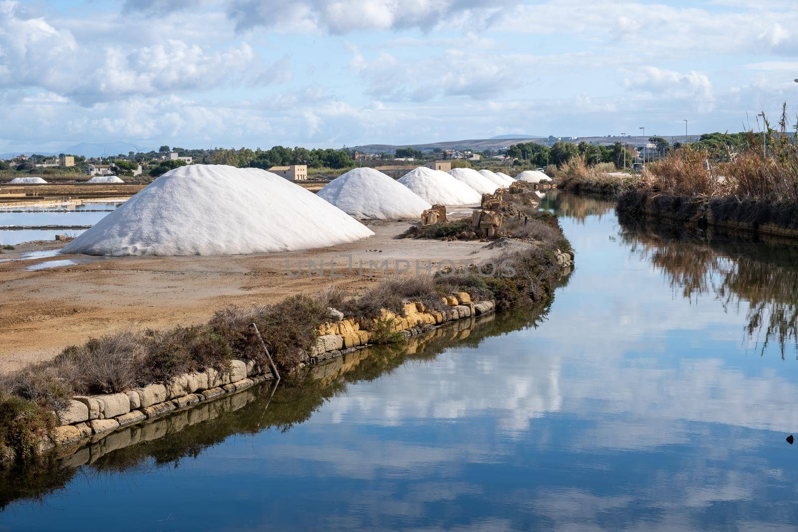 Salt Pans near Marsala at Sicily, Italy in Europe