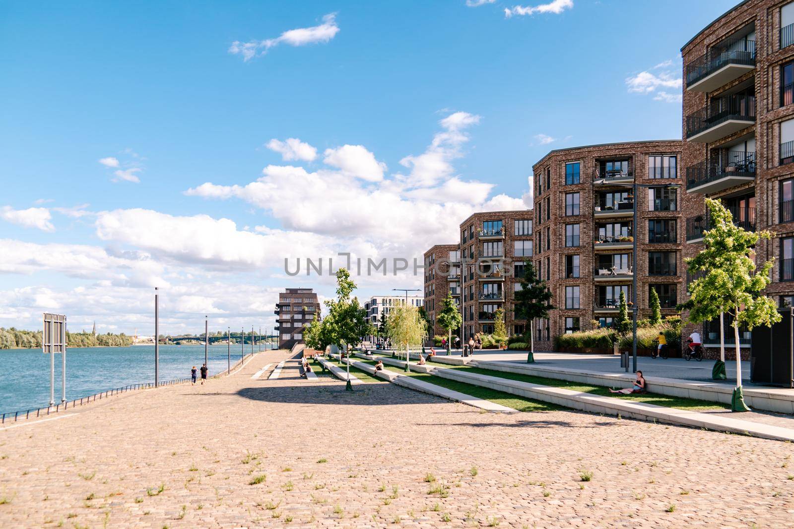 Mainz, Rheinland-PfalzGermany August 2020 , New just built structures apartment condo at port on river Rhein in Mainz by the rhine river by fokkebok