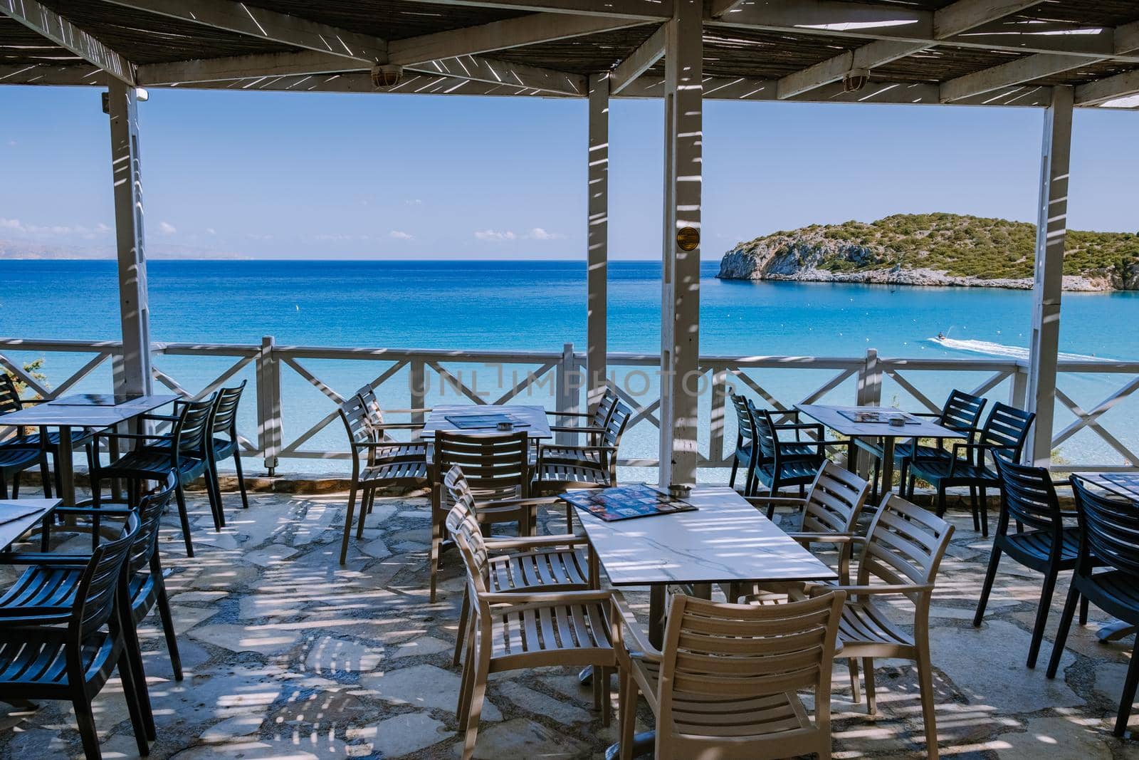 Tropical beach of Voulisma beach, Istron, Crete, Greece ,Most beautiful beaches of Crete island -Istron bay near Agios Nikolaos 