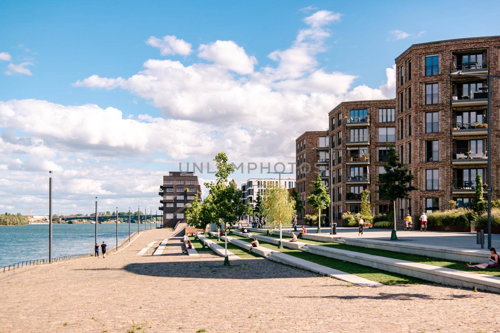 Mainz, Rheinland-PfalzGermany August 2020 , New just built structures apartment condo at port on river Rhein in Mainz by the rhine river by fokkebok