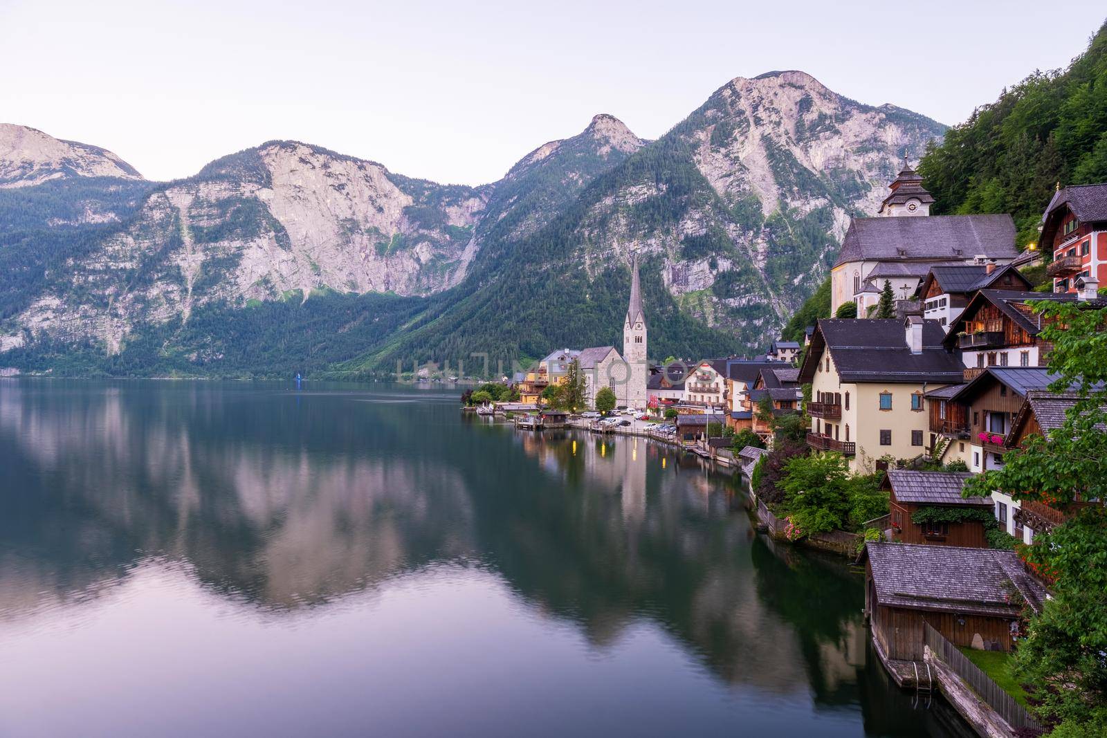 Hallstatt village on Hallstatter lake in Austrian Alps Austria by fokkebok