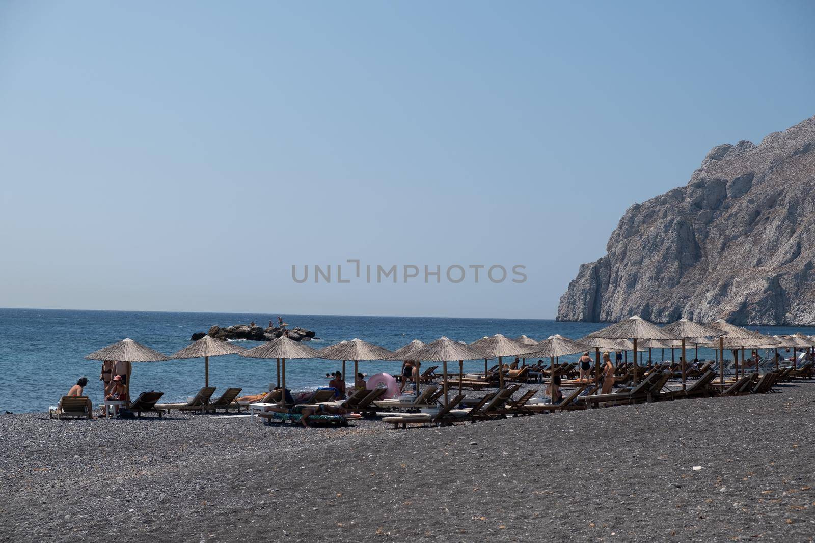 beach in Kamari town on Santorini island, Greece Europe
