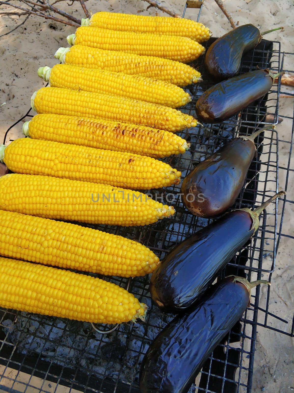 Grill corn on the grill close up.