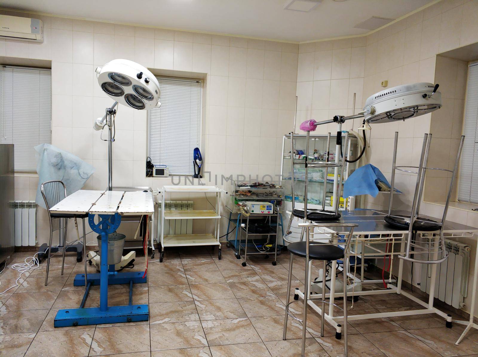 Operating room in a veterinary clinic. Operating table for animals.