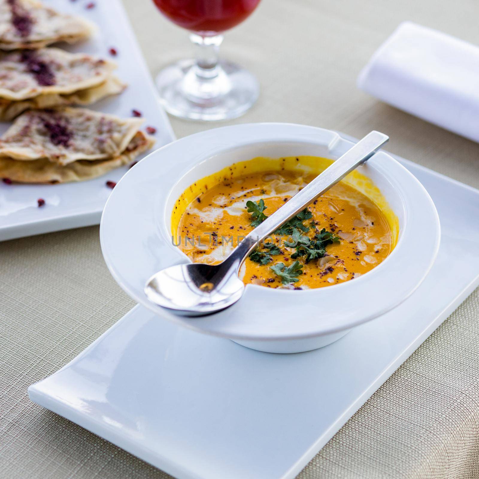 Tasty tomato soup close up by ferhad