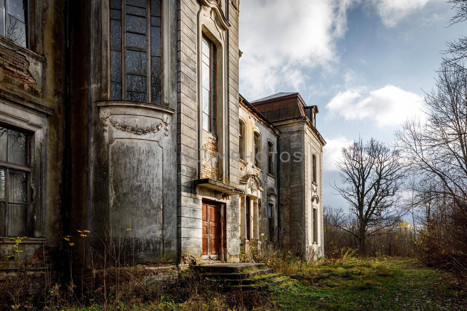 Old abandoned palace, manor in the autumn forest. by 9parusnikov