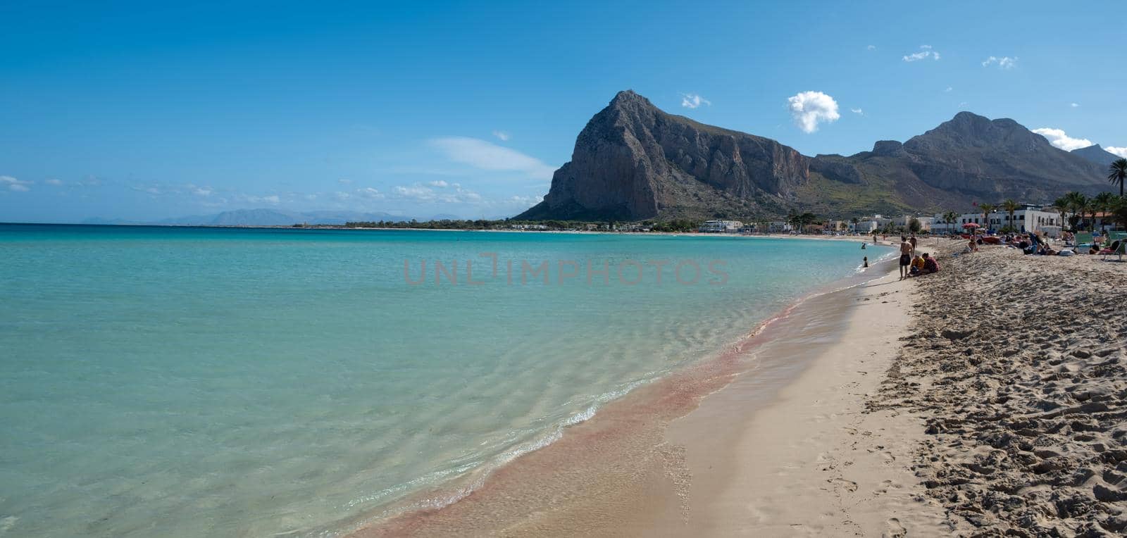 San Vito Lo Capo Sicily, San Vito lo Capo beach and Monte Monaco in background, north-western Sicily. High quality photo