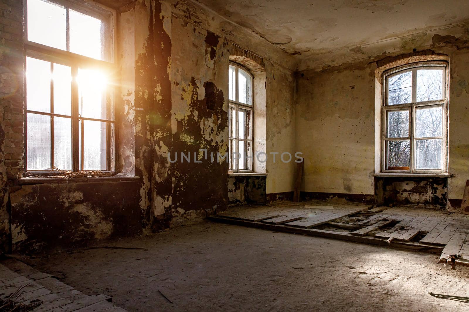 Empty destroyed room in an old palace. by 9parusnikov