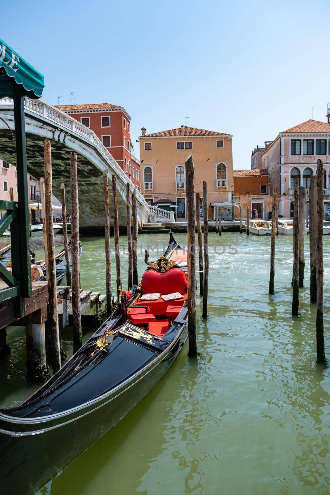 Beautiful venetian street in summer day, Italy. Venice Europe