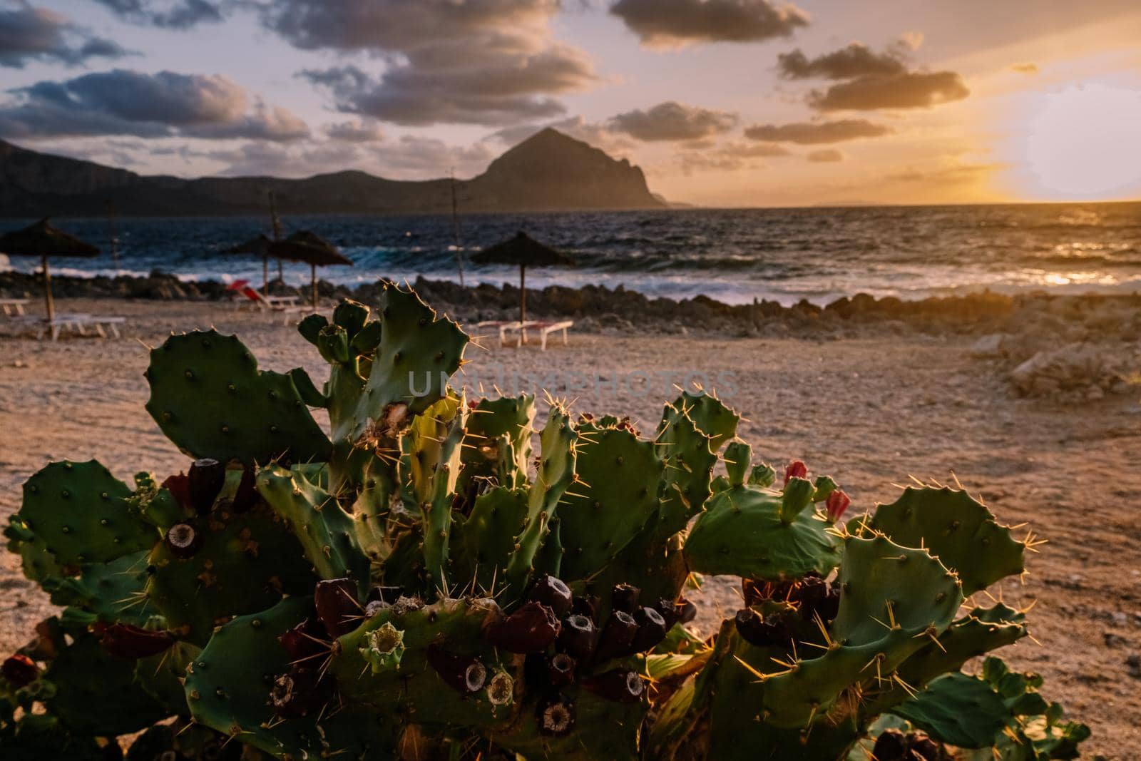 San Vito Lo Capo Sicily, San Vito lo Capo beach and Monte Monaco in background, north-western Sicily by fokkebok