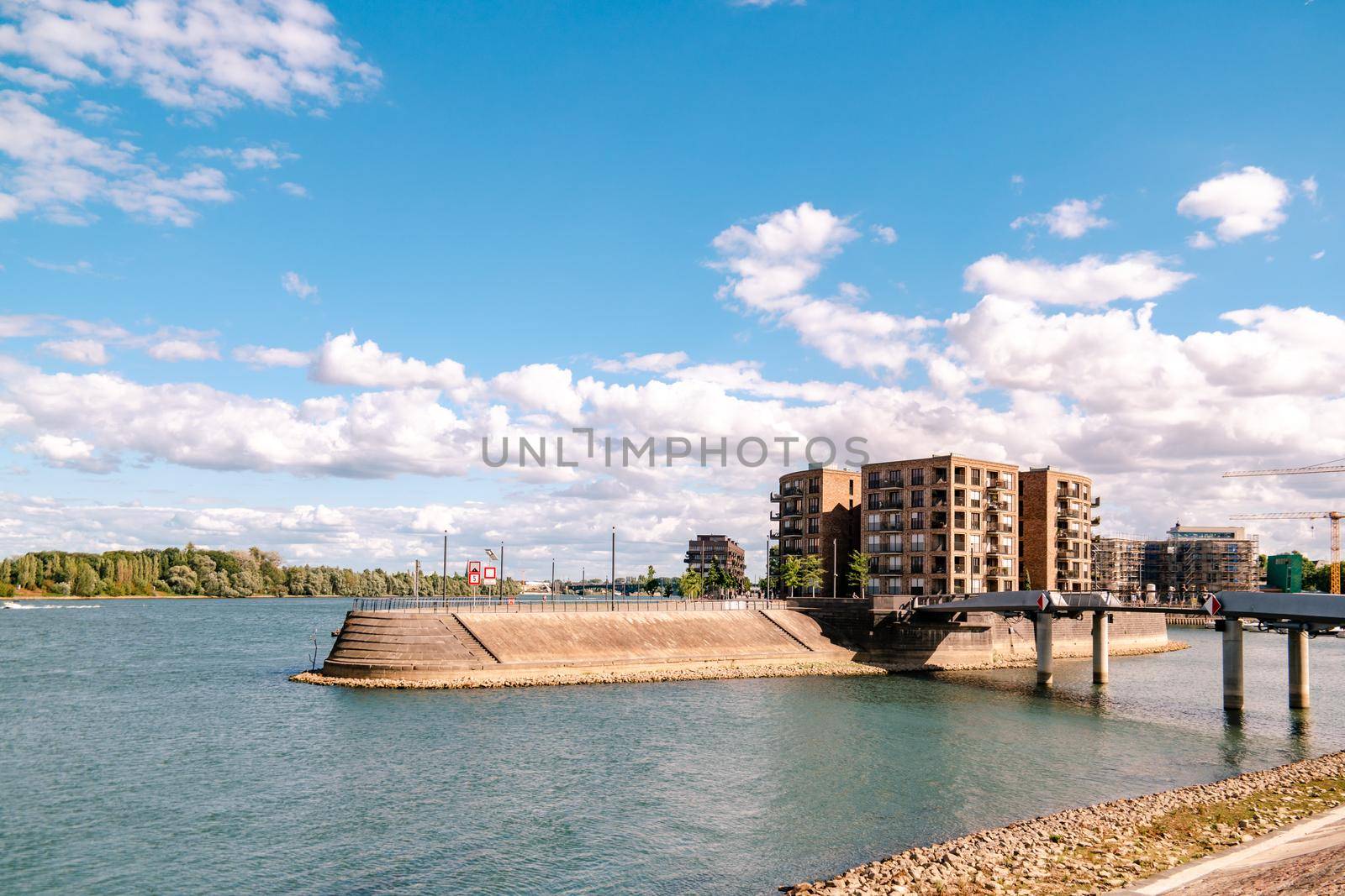 Mainz, Rheinland-PfalzGermany August 2020 , New just built structures apartment condo at port on river Rhein in Mainz by the rhine river. Europe