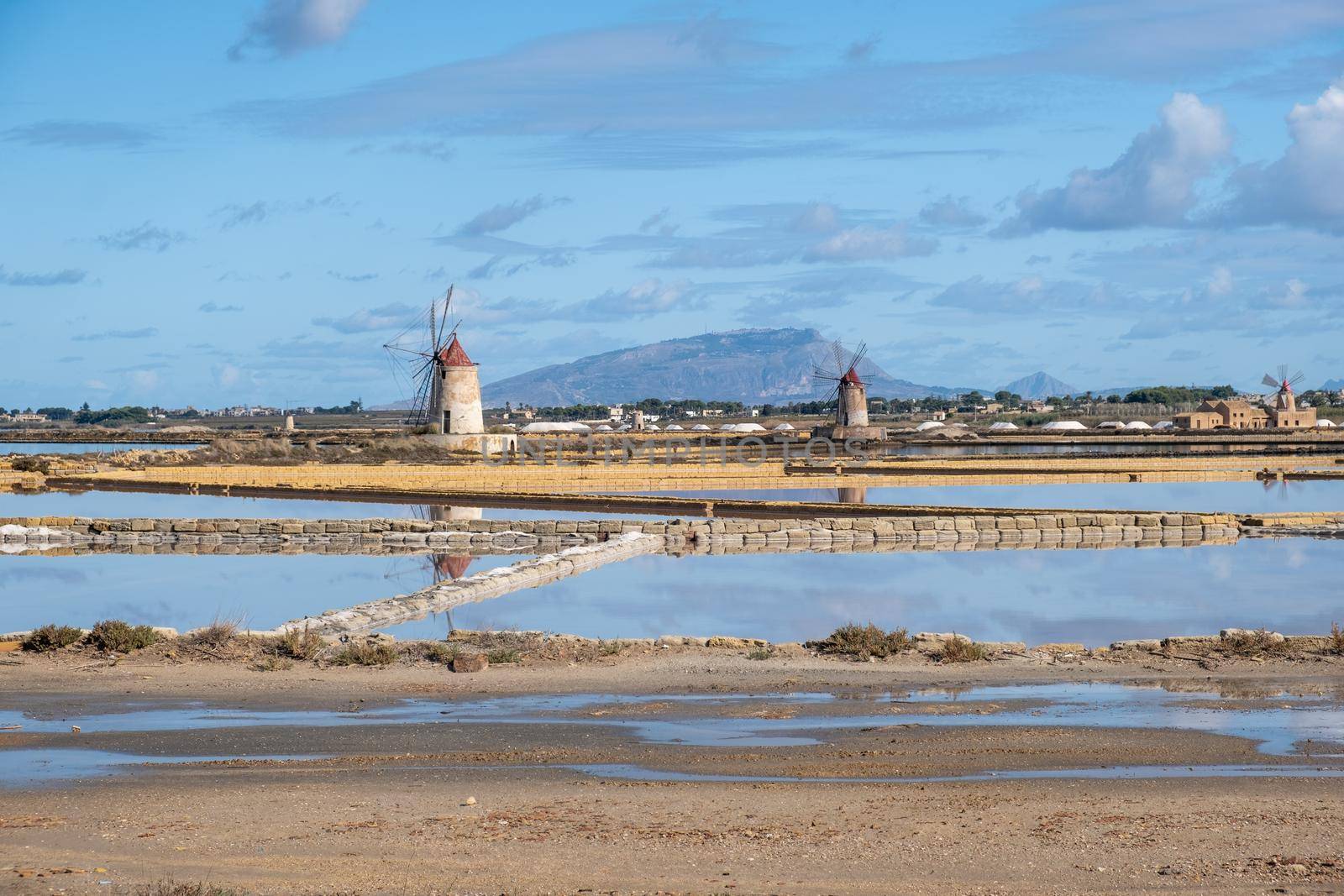 Salt Pans near Marsala at Sicily, Italy in Europe