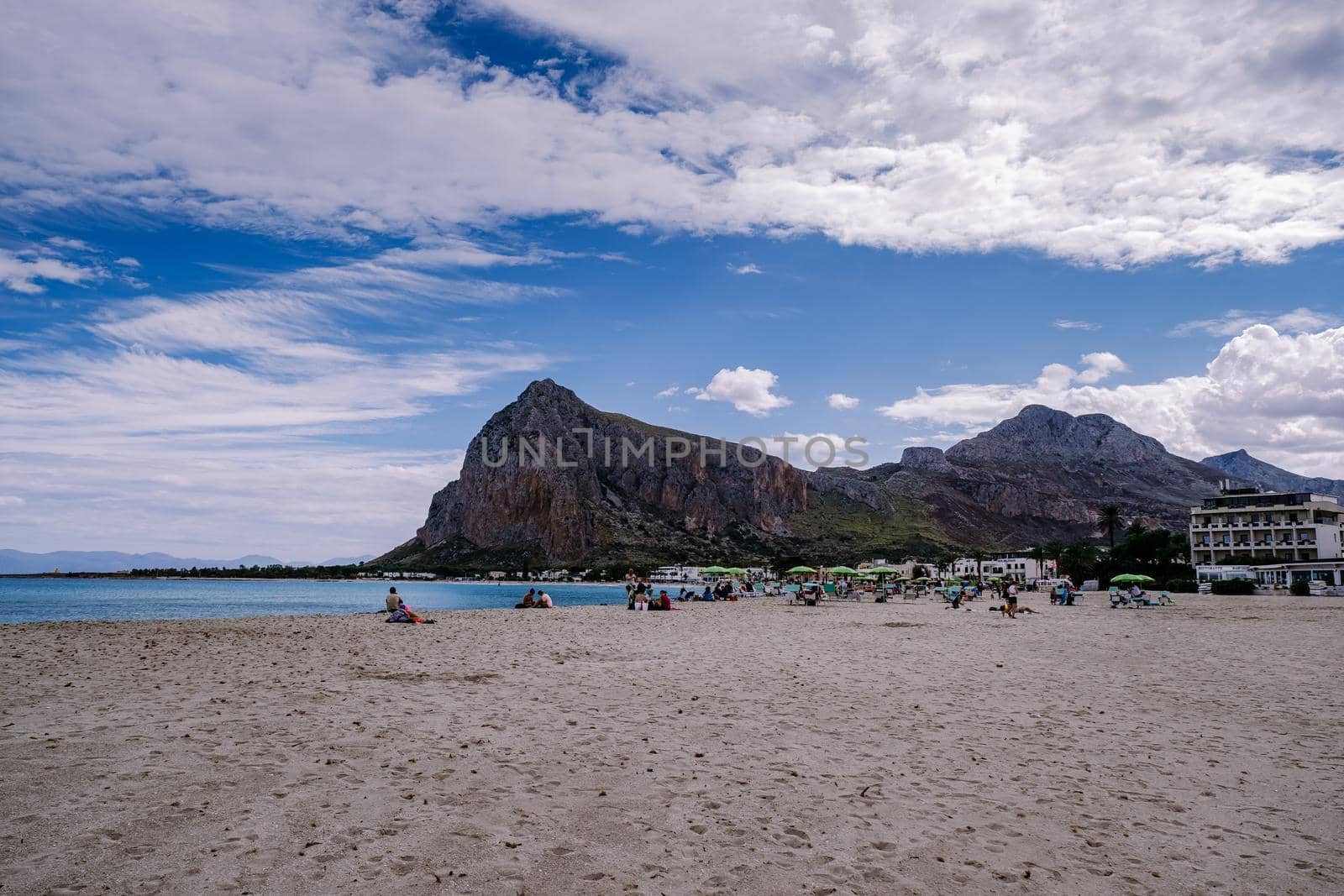 San Vito Lo Capo Sicily, San Vito lo Capo beach and Monte Monaco in background, north-western Sicily by fokkebok