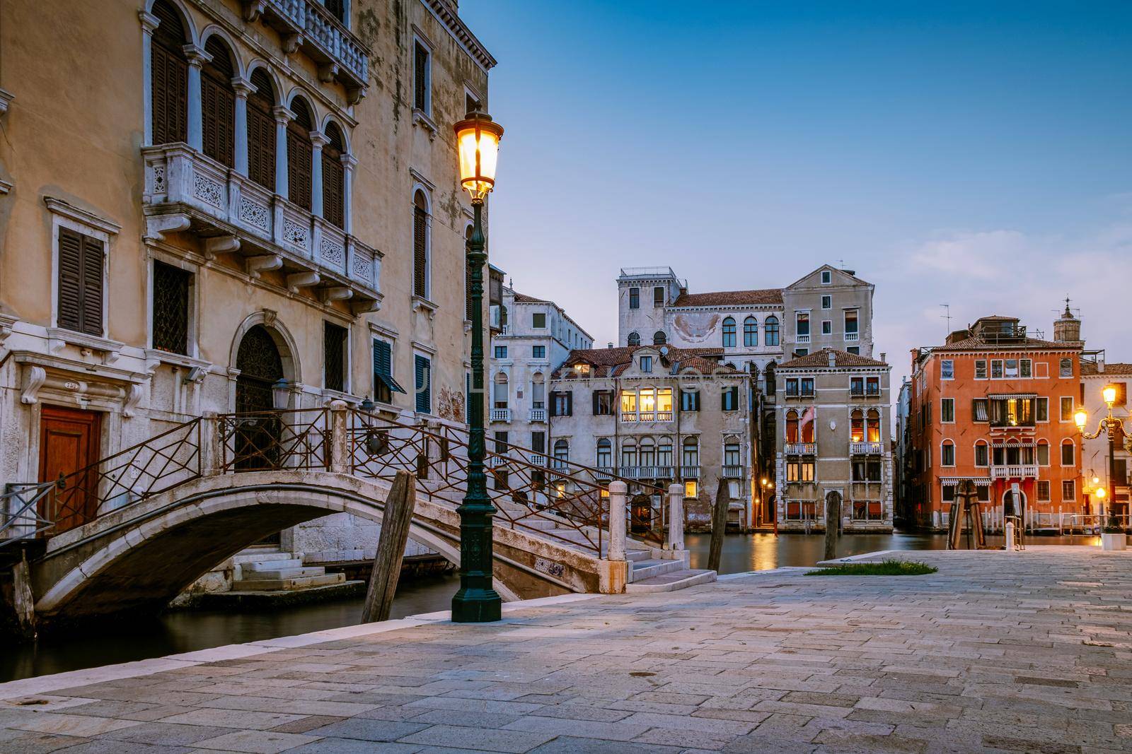 Beautiful venetian street in summer day, Italy. Venice Europe