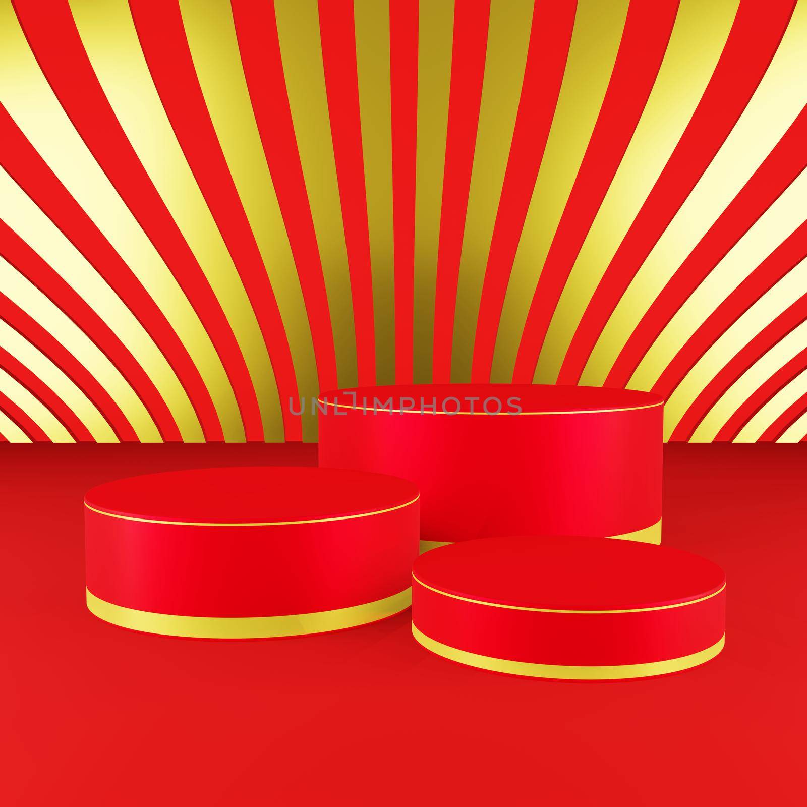 Red cylinder podium with golden girdle Chinese new year season by eaglesky