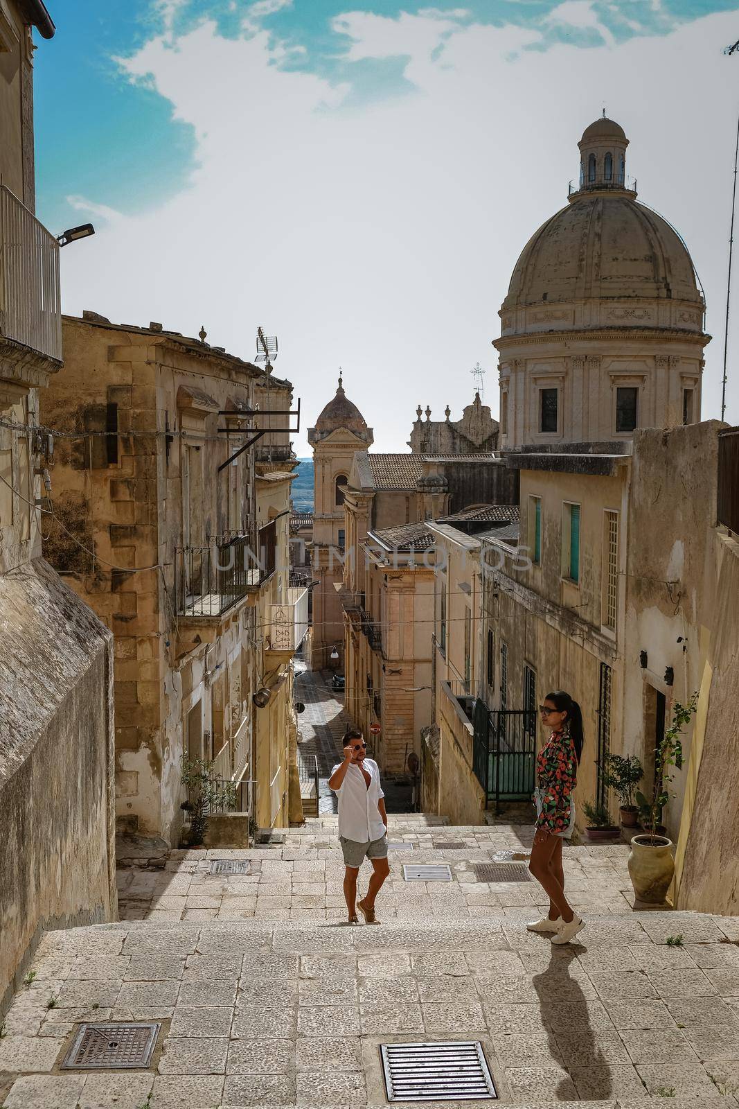 Sicily Italy, view of Noto old town and Noto Cathedral, Sicily, Italy. by fokkebok