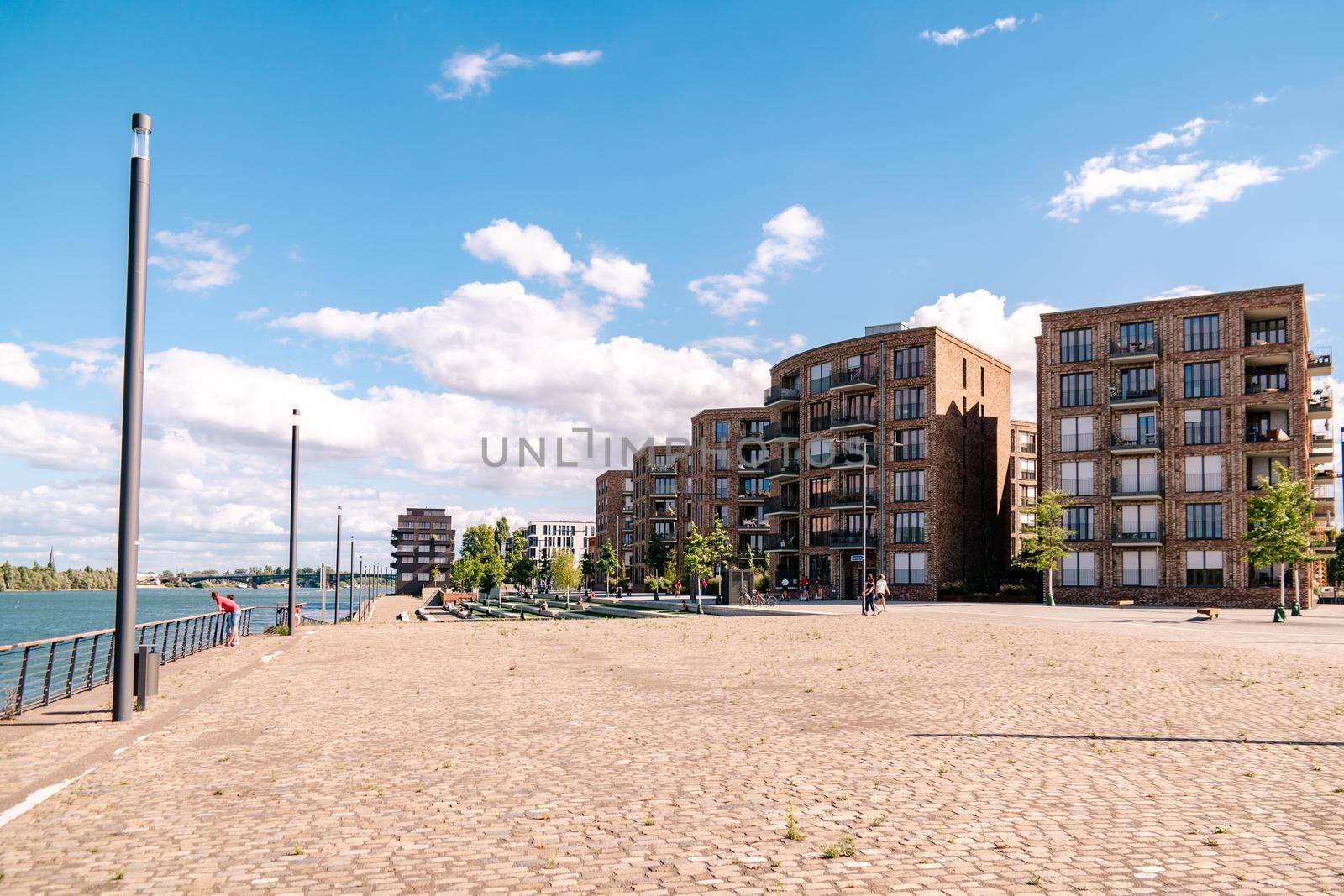 Mainz, Rheinland-PfalzGermany August 2020 , New just built structures apartment condo at port on river Rhein in Mainz by the rhine river by fokkebok