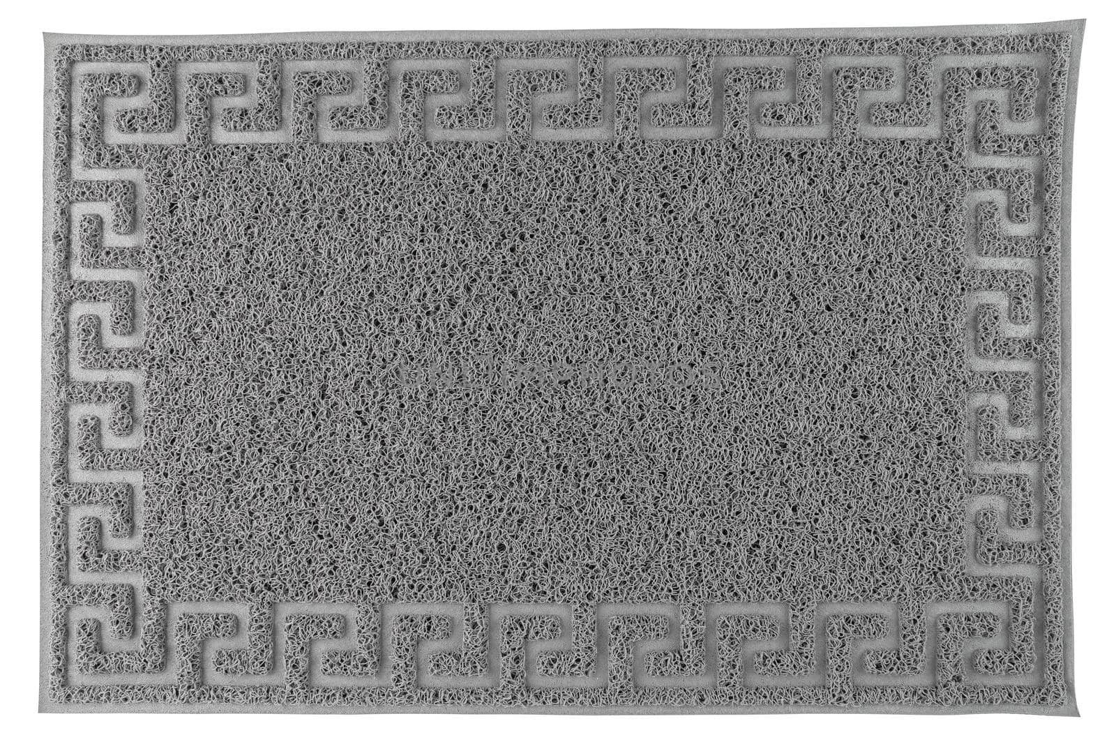 gray synthetic rubber hair welcome mat carpet in flat lay perspective, isolated on white background