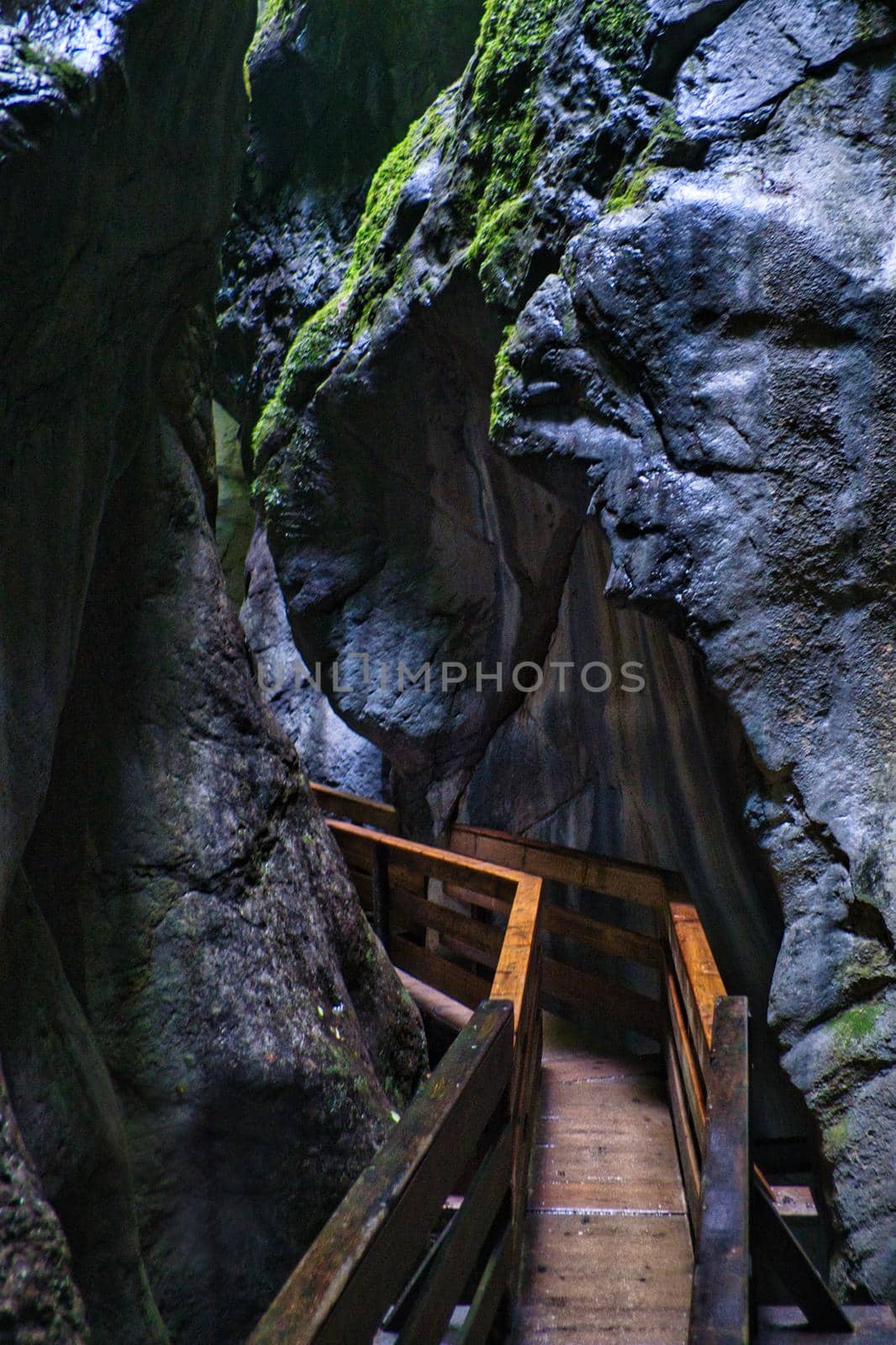 Wooden path inside a canyon