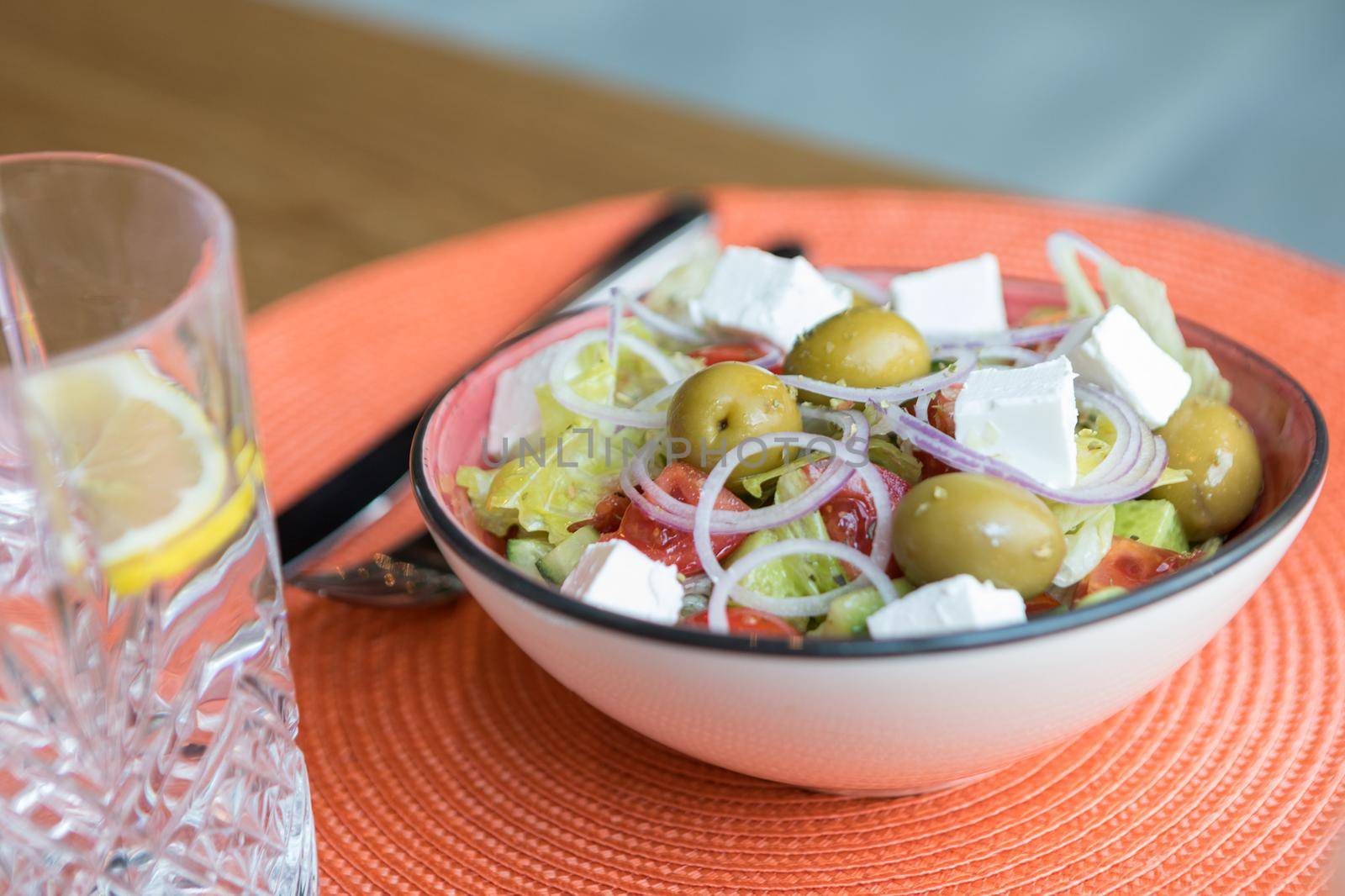 Tasty olive salad close up