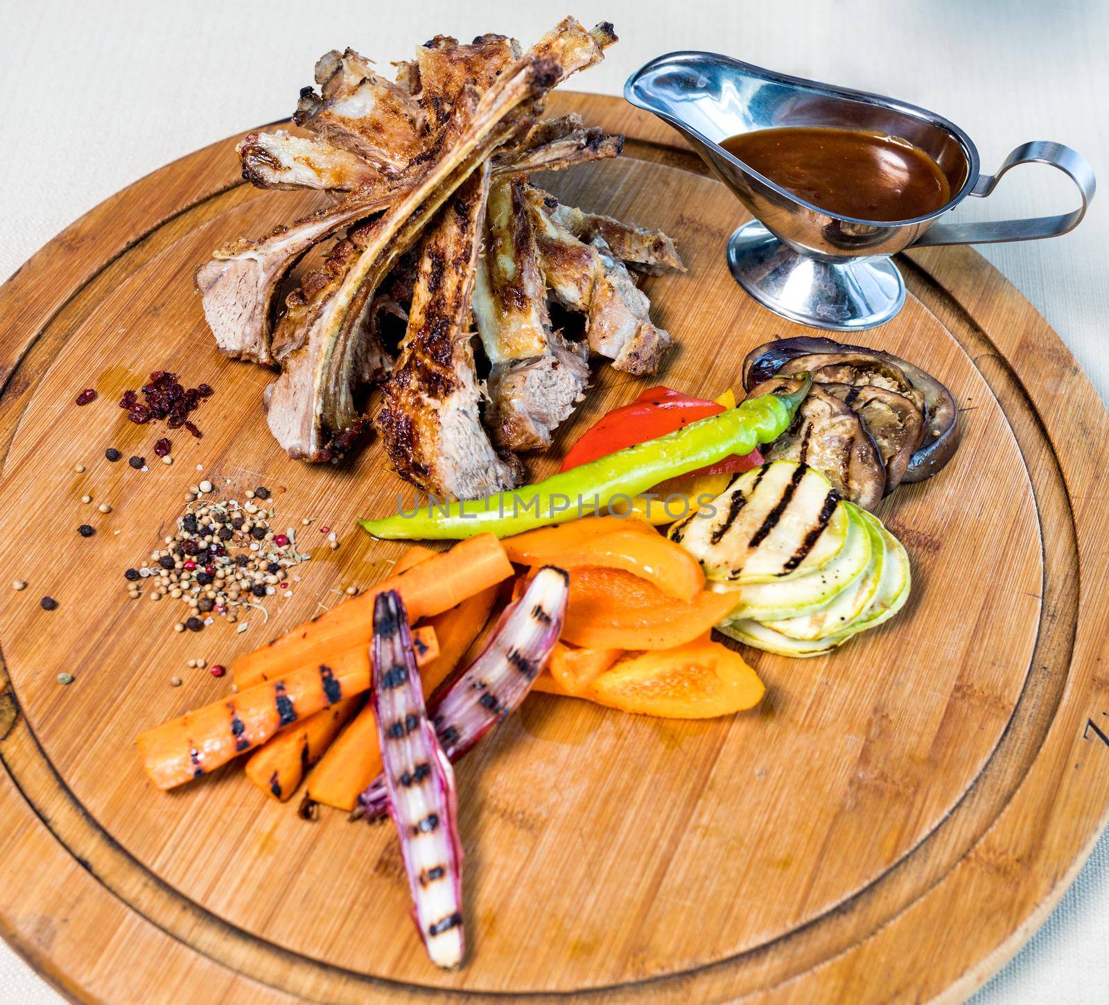 Lamb and mutton, sheep meat, Kebab meal on the wooden plate by ferhad