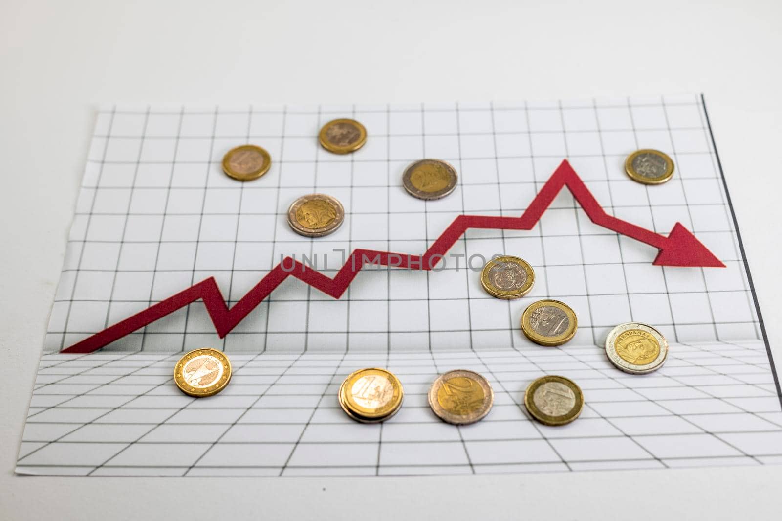 euro coins different denominations with statistics as colorful background