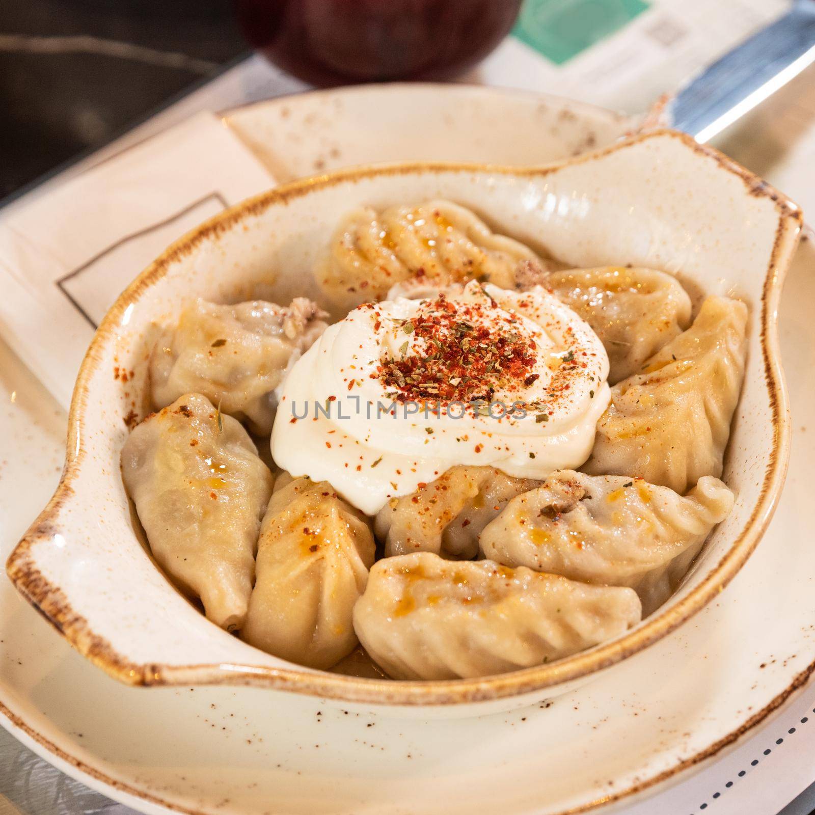 Meat meal with yogurt close up by ferhad